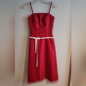 Red Dress with White Bow Detail and Faux Button Accents